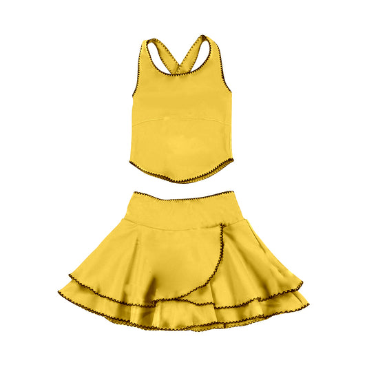 (Pre Order) No moq PRE-ORDER baby girl clothes yoga yellow sleeveless skirts sets-25.11.29