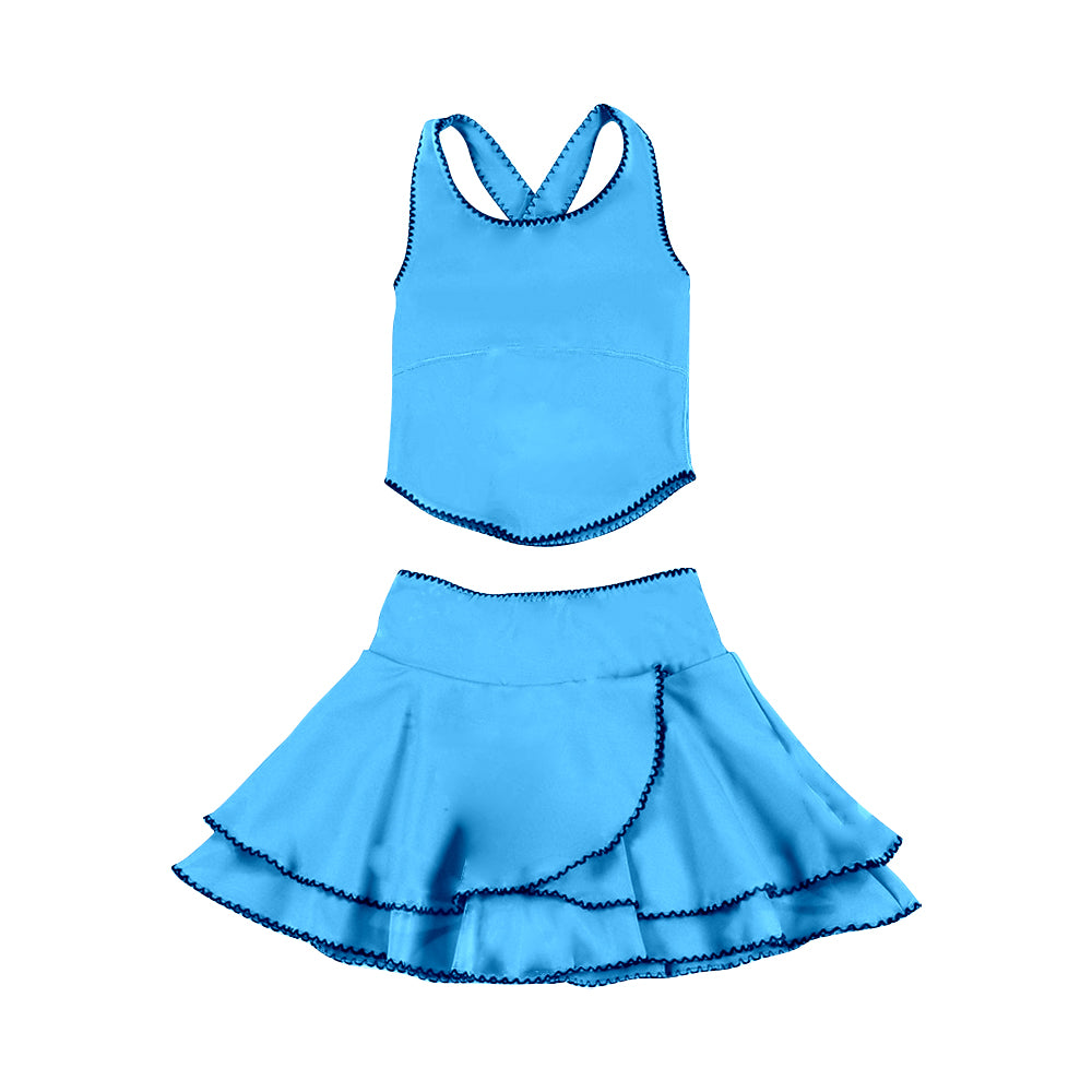 (Pre Order) No moq PRE-ORDER baby girl clothes yoga blue sleeveless skirts sets-25.11.29