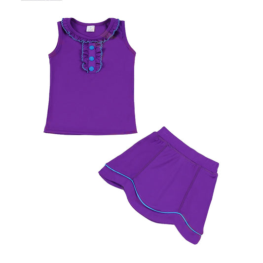 (Pre Order) No moq PRE-ORDER baby girl clothes yoga purple sleeveless skirts sets-25.11.29