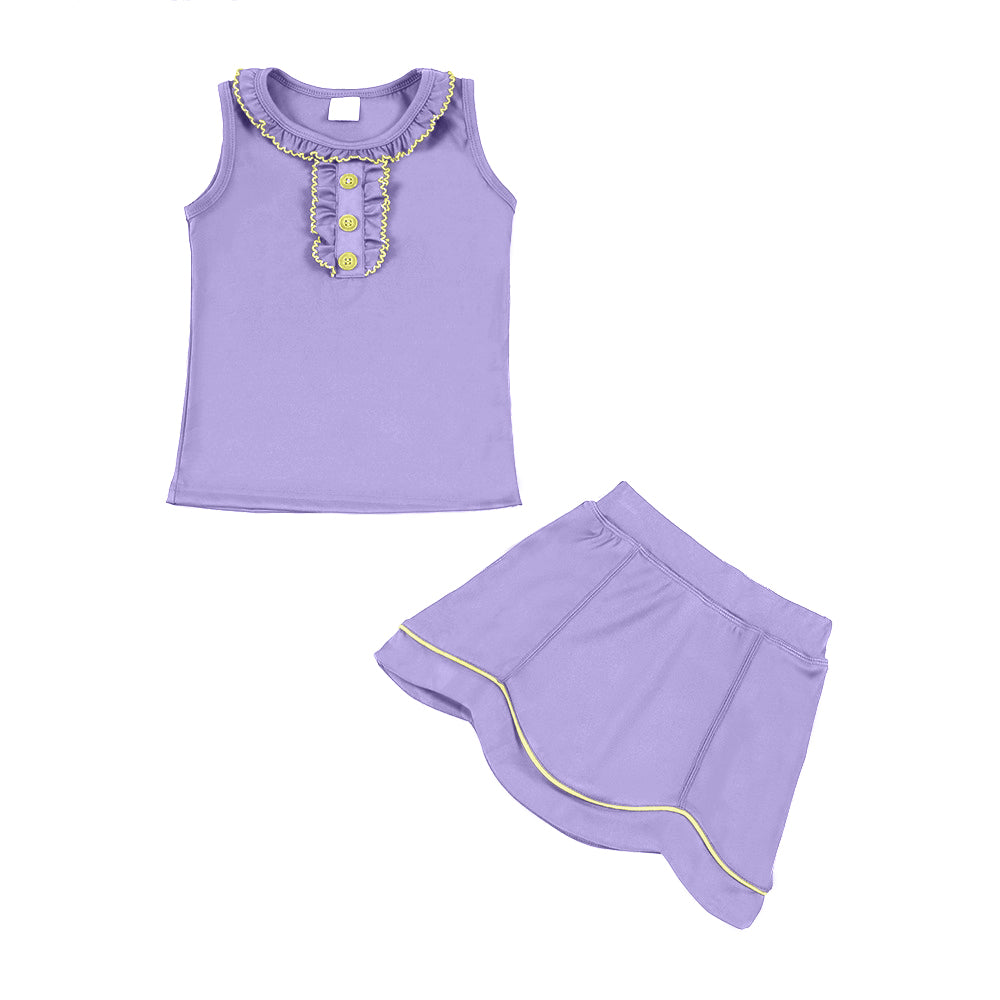 (Pre Order) No moq PRE-ORDER baby girl clothes yoga light purple sleeveless skirts sets-25.11.29