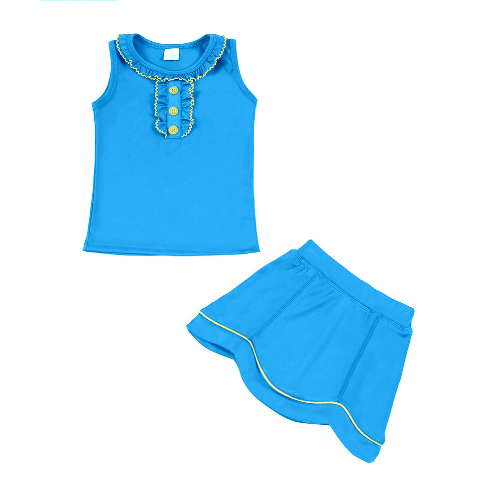 (Pre Order) No moq PRE-ORDER baby girl clothes yoga blue sleeveless skirts sets-25.11.29