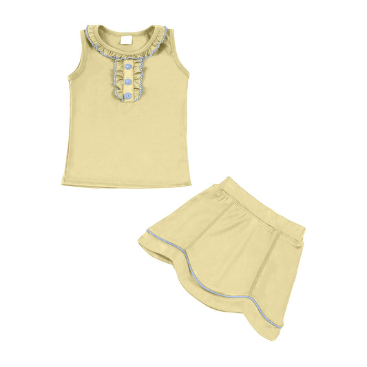 (Pre Order) No moq PRE-ORDER baby girl clothes yoga yellow sleeveless skirts sets-25.11.29