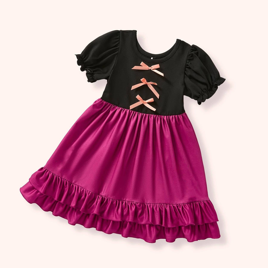 (Pre Order) No moq Pre-order baby girl clothes bow black short sleeve dress-25.11.29