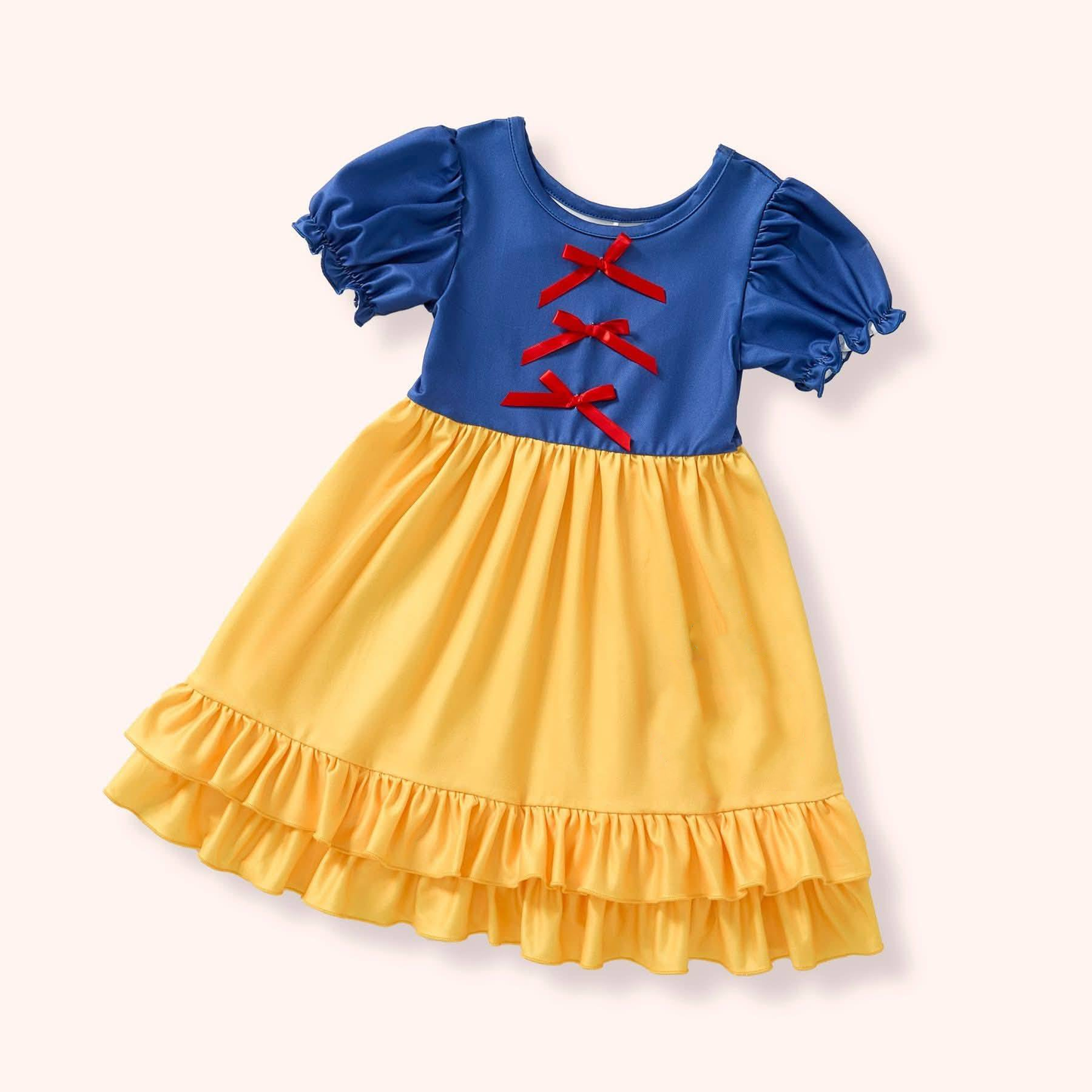 (Pre Order) No moq Pre-order baby girl clothes bow blue and yellow short sleeve dress-25.11.29