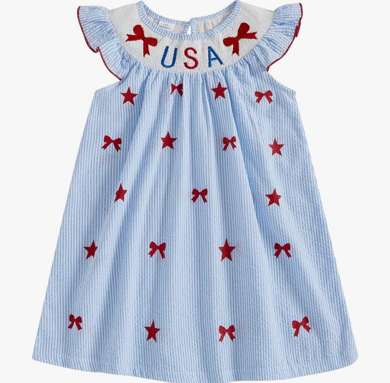 (Pre Order) No moq Pre-order baby girl clothes bow USA blue flying sleeve dress-25.11.29