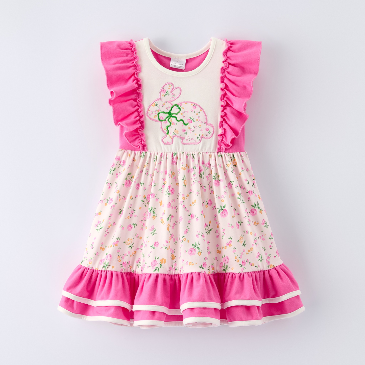 (Pre Order) No moq Pre-order baby girl clothes bow bunny floral flying sleeve dress-25.11.29