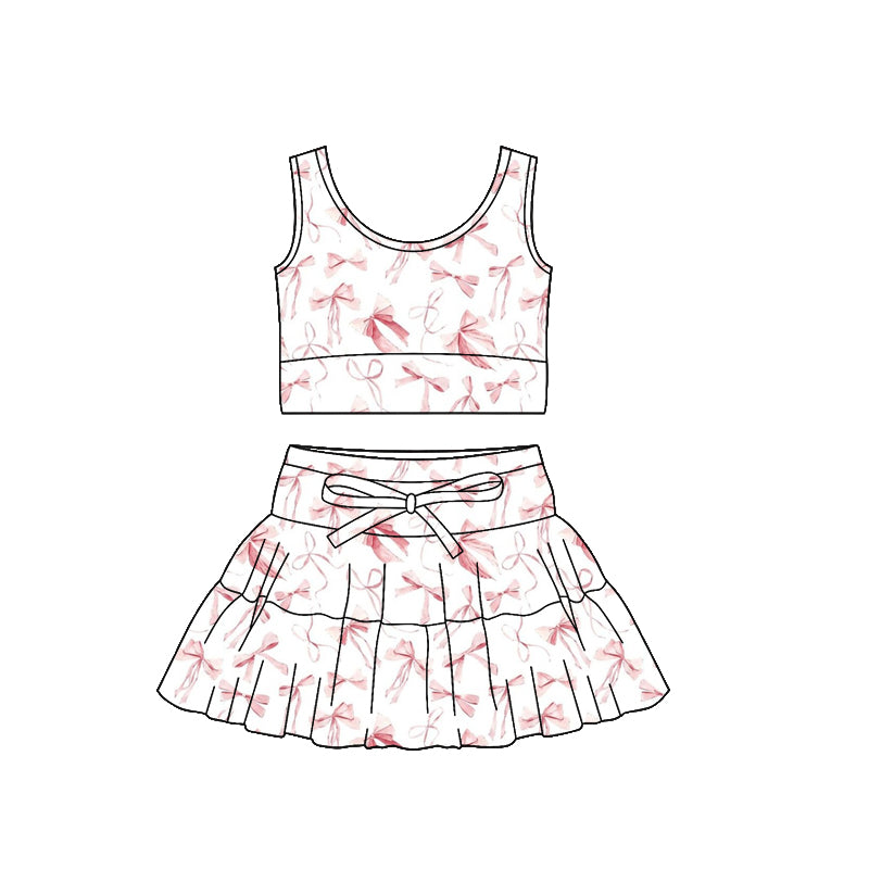 (Pre Order) No moq PRE-ORDER baby girl clothes yoga bow sleeveless skirts sets-25.12.6