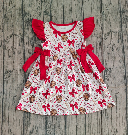 (Pre Order) No moq Pre-order baby girl clothes baseball bow flying sleeve dress-25.12.29