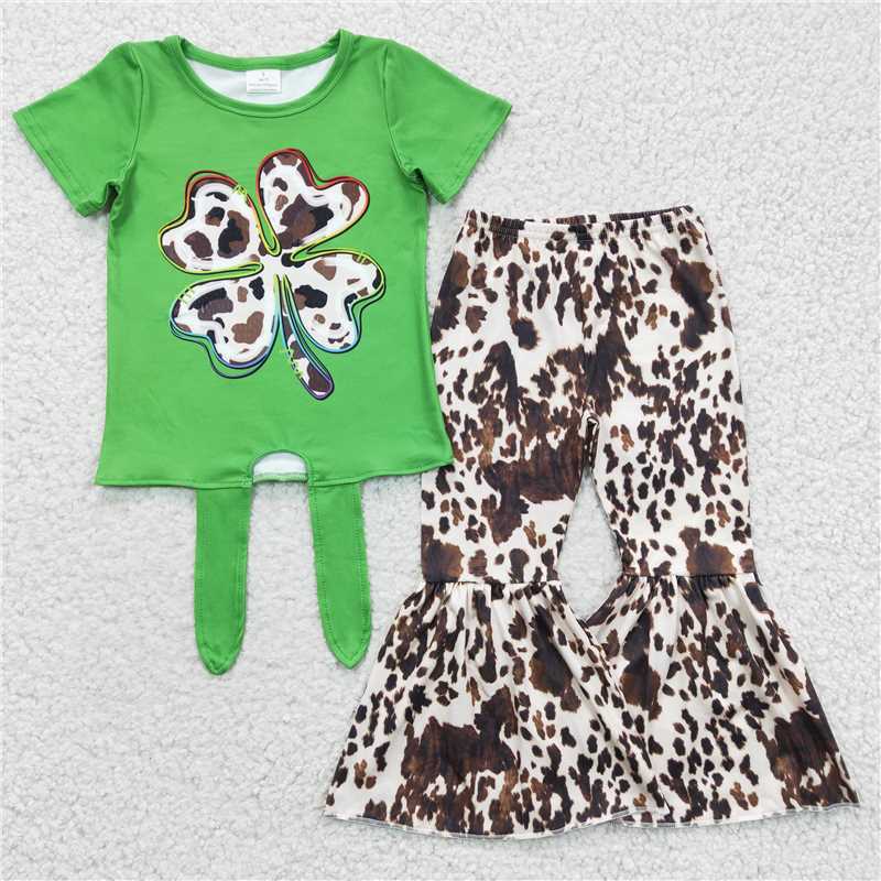 RTS NO MOQ St. Patrick's Four Leaf Clover Short Sleeve Pants Suit