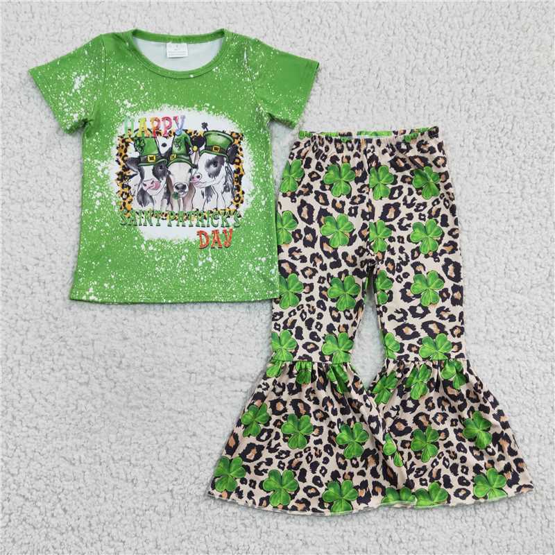 RTS NO MOQ St. Patrick's Four Leaf Clover Short Sleeve Pants Suit