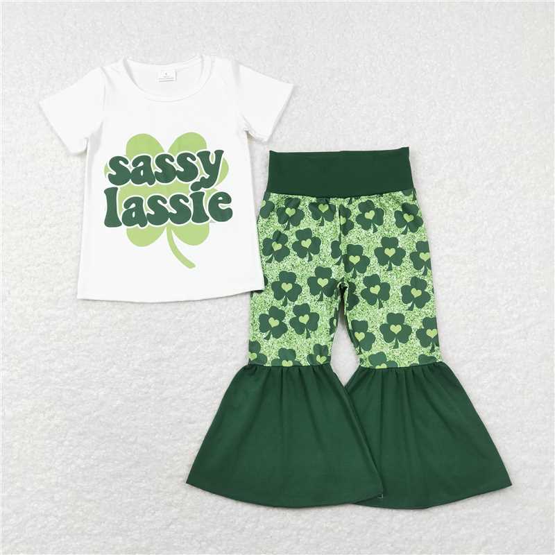 RTS NO MOQ St. Patrick's Four Leaf Clover Short Sleeve Pants Suit