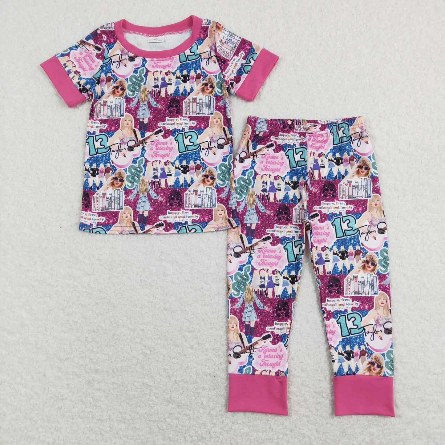 RTS NO MOQ Baby Girl taylor swift Short Sleeve Top Pants Set