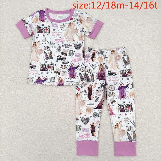 GSPO1414 taylor swift purple and white short-sleeved trousers pajama set