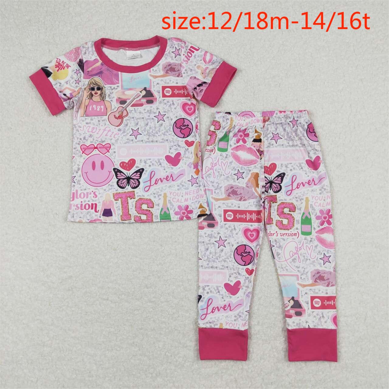 RTS NO MOQ Baby Girl taylor swift Short Sleeve Top Pants Set