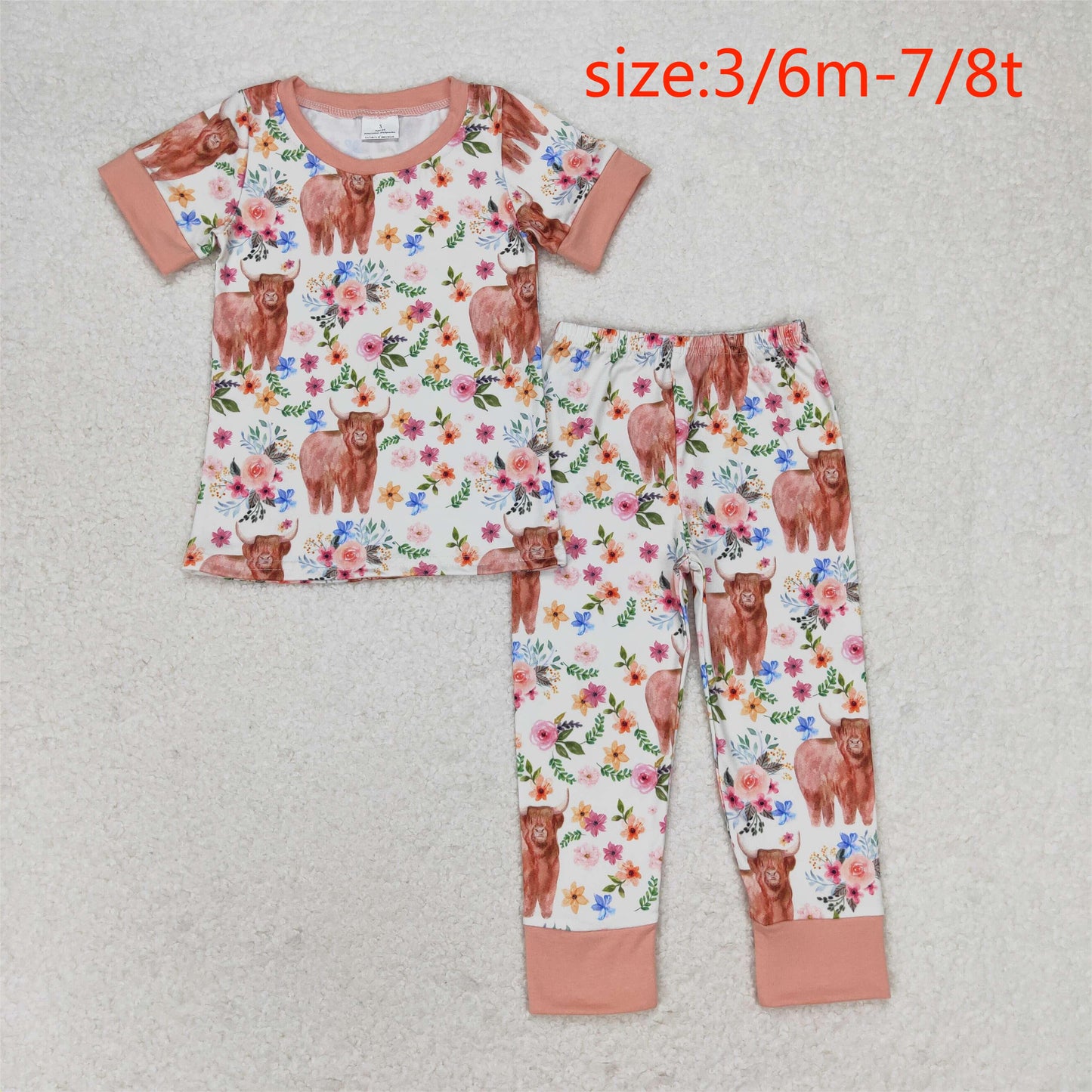 RTS no moq GSPO1439 Alpine cow head flower beige brown short-sleeved trousers pajama set