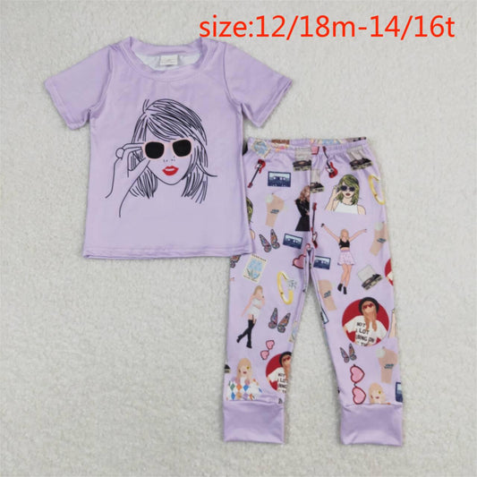 GSPO1452 taylor swift purple short-sleeved trousers pajama set