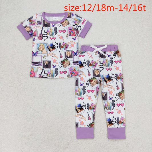 rts no moq GSPO1492 taylor swift blue and purple trimmed short-sleeved trousers pajama set