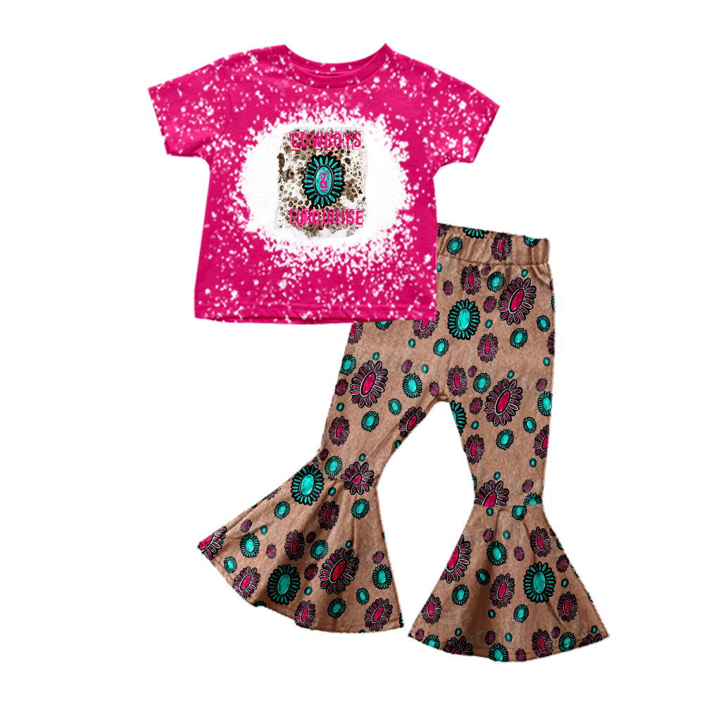 GSPO1542 pre-order baby girl clothes turquoise girls bell bottoms outfit