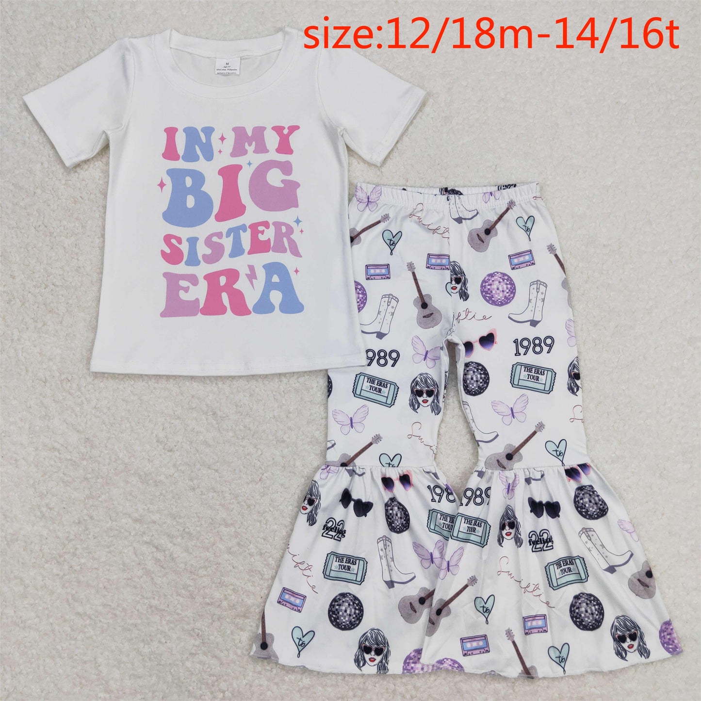 GT0508+P0415 in my big sister era letter white short sleeve top taylor swift 1989 butterfly white trousers