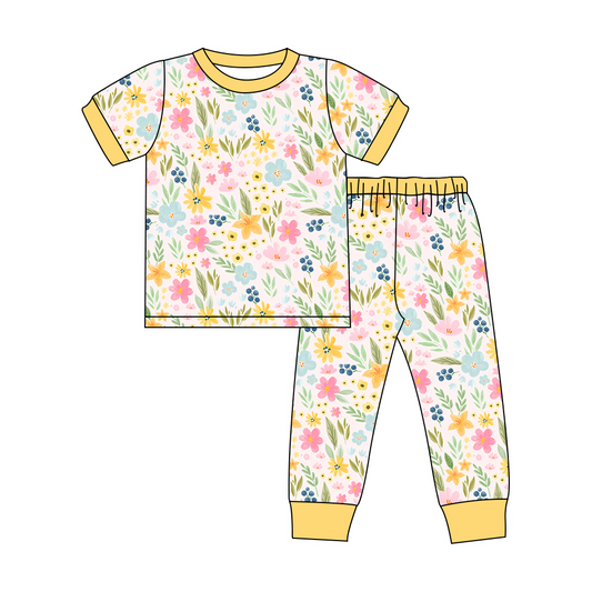 GSPO1551 pre-order baby girl clothes yellow floral girl spring pajamas outfit