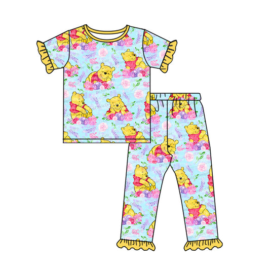 GSPO1557 pre-order baby girl clothes cartoon bear girl pajamas outfit
