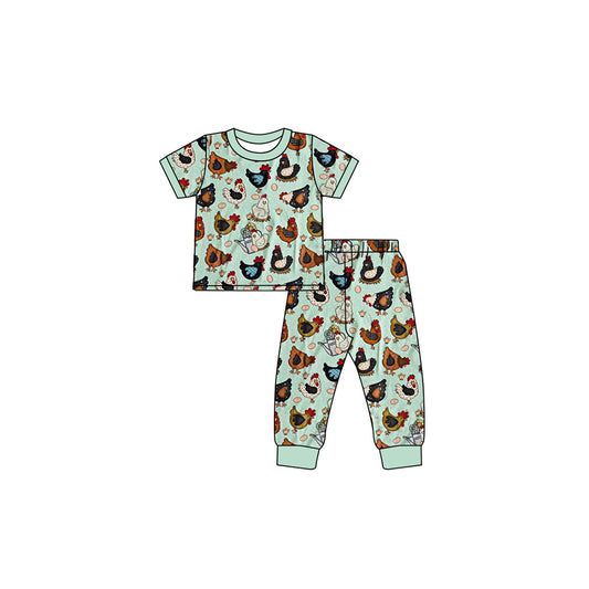 GSPO1583 no moq pre-order baby girl clothes Girls Farm Egg Green Short Sleeve Pants Pajama Set -2024.5.15