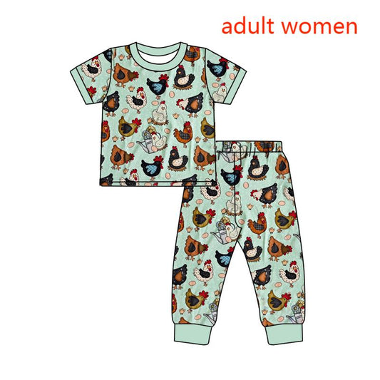GSPO1584 Adult woman Farm Egg Green Short Sleeve Pants Pajama Set-2024.5.15
