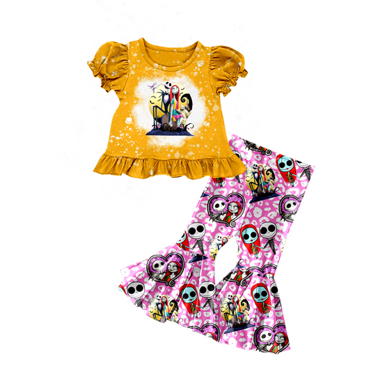 GSPO1587 no moq pre-order baby girl clothes skull girl halloween bell bottoms outfit-2024.5.16