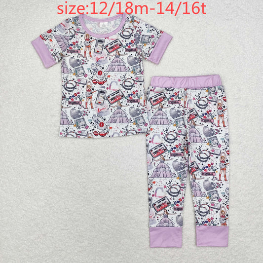 RTS no moq GSPO1656 1989 Taylor modal purple and white short-sleeved trousers pajama set