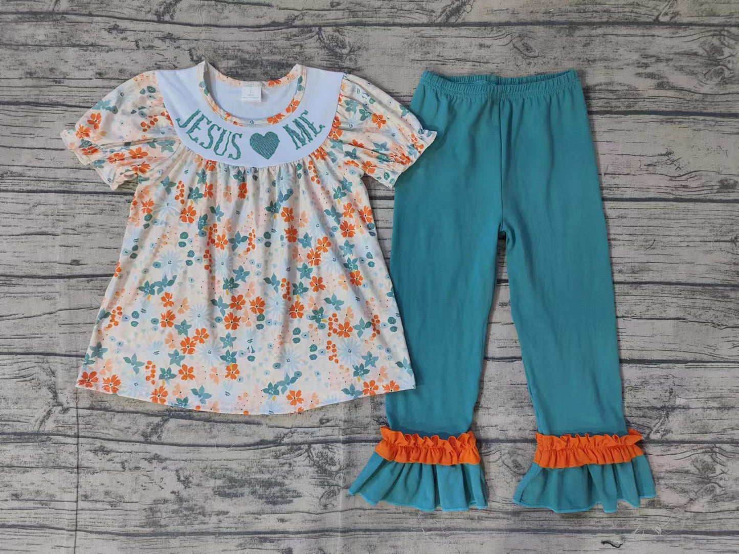 NO MOQ sales GSPO1659 pre-order baby girls clothes embroidery floral short Sleeve pants Suit