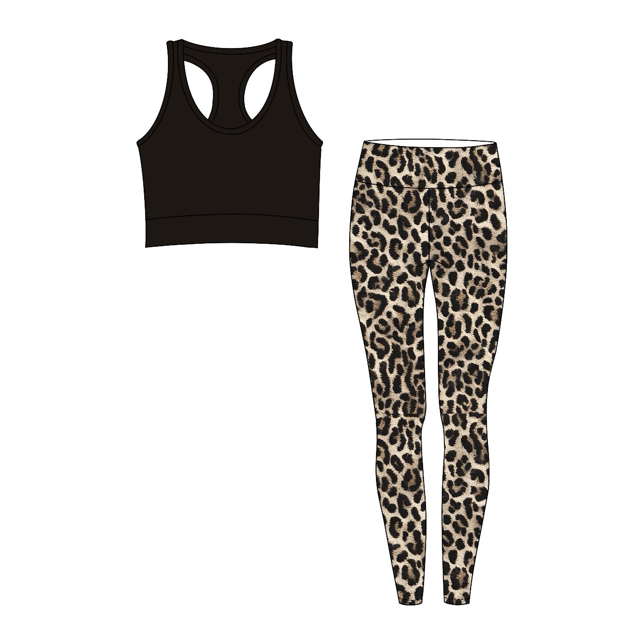 no moq GSPO1663 pre-order adult clothes black vest and leopard pants yoga suit-2024.7.24