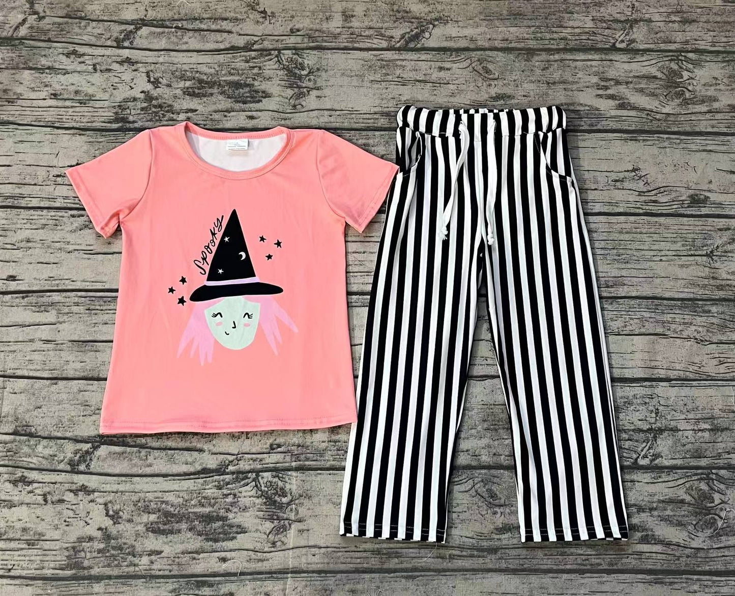 NO MOQ sales GSPO1673 baby girls clothes halloween short sleeve pants sets