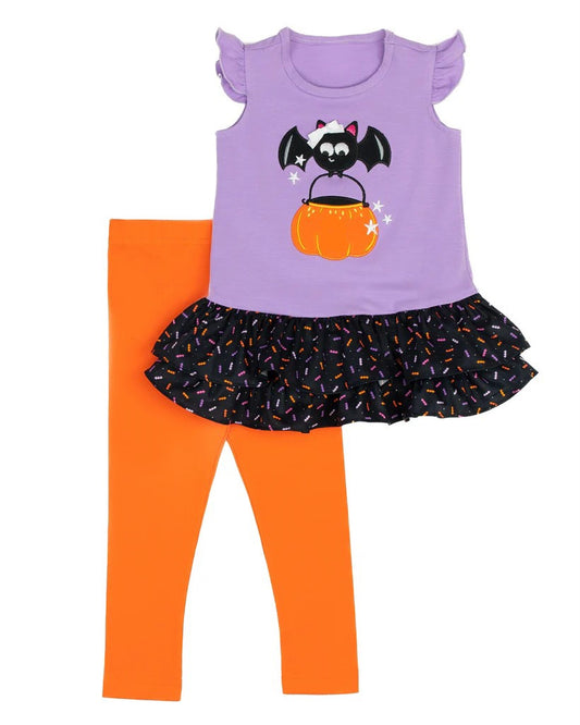 NO MOQ sales GSPO1684 pre-order baby girls clothes pumpkin purple flying sleeve orange pants sets -2024.8.13