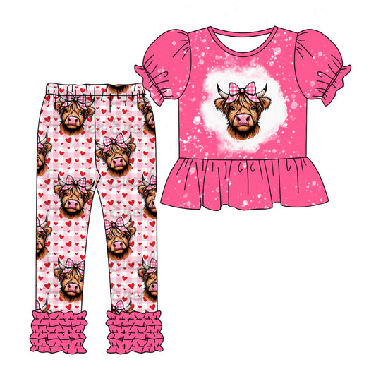 NO MOQ sales GSPO1756 Pre-order baby girls clothes alpine pink short sleeve pants sets -2024.10.11