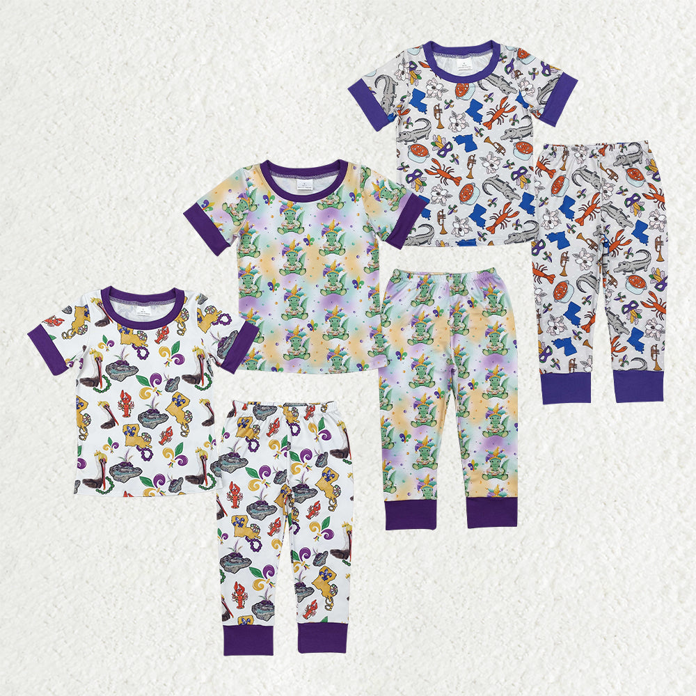 RTS NO MOQ Sibling Baby girl clothes mardi gras Short Sleeve Pants Suits