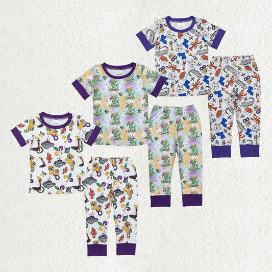 RTS NO MOQ Sibling Baby girl clothes mardi gras Short Sleeve Pants Suits