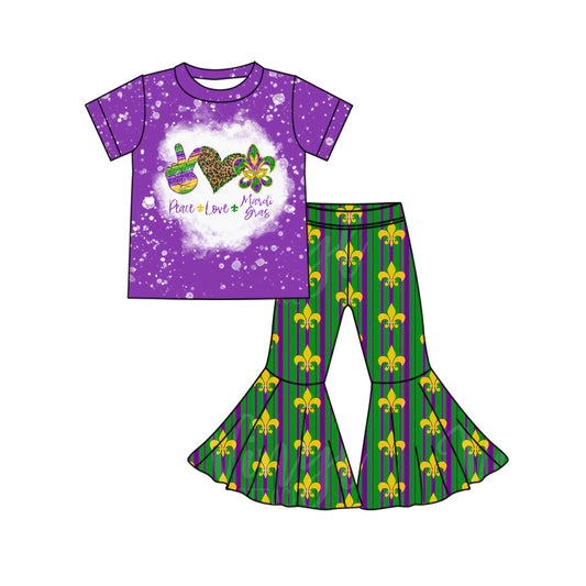 NO MOQ sales GSPO1764 Pre-order baby girls clothes MARDI GRAS purple short sleeve pants sets -2024.10.15