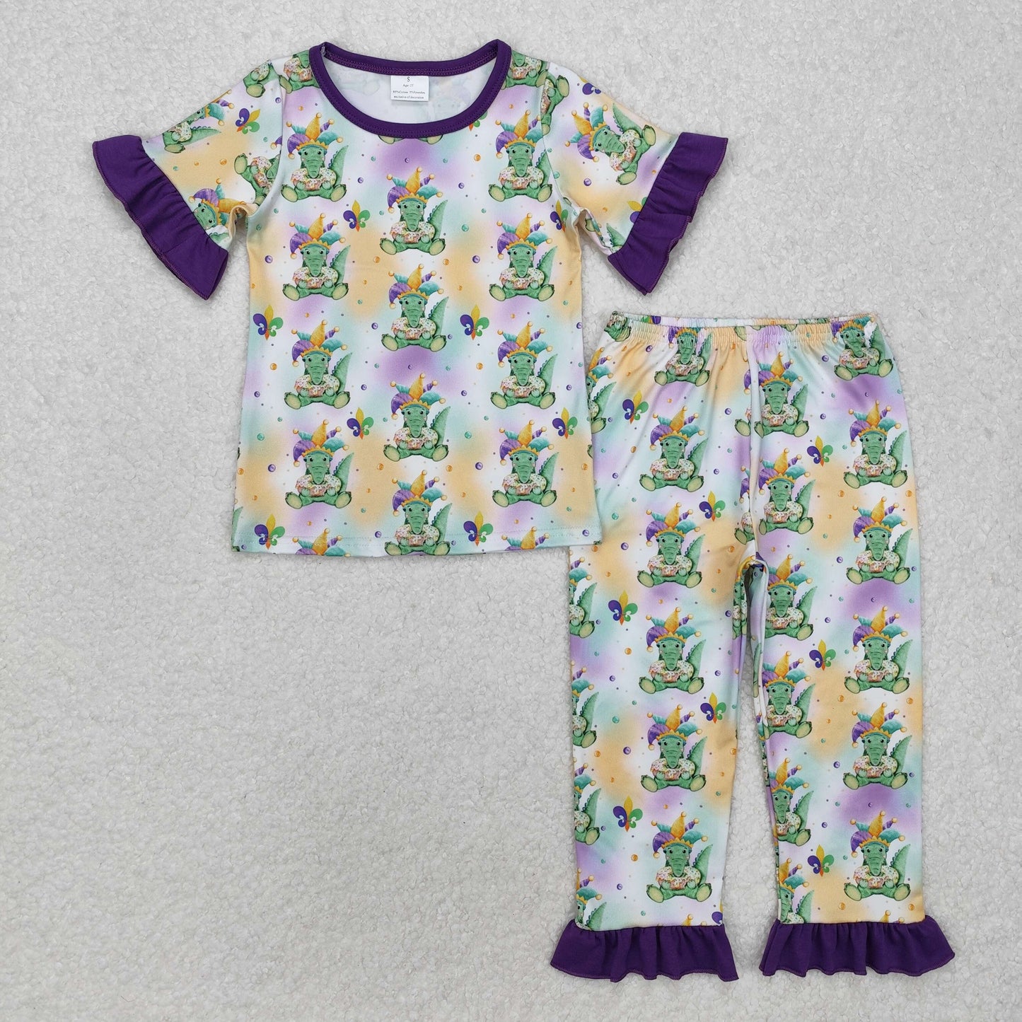 RTS NO MOQ Girls mardi gras Short Sleeve shirt pants clothing set and romper