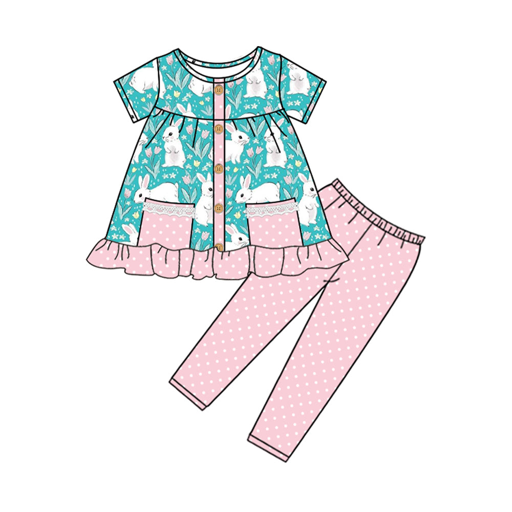 NO MOQ sales GSPO1768 Pre-order baby girls clothes rabbit short sleeve pants sets -2024.10.15