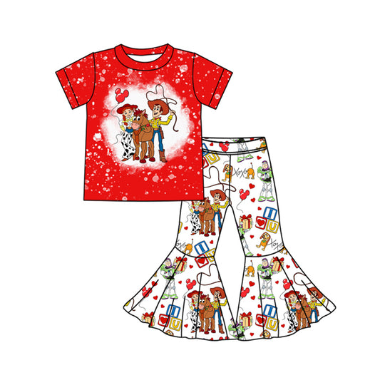 NO MOQ sales GSPO1773 Pre-order baby girls clothes toy story red short sleeve pants sets -2024.10.17