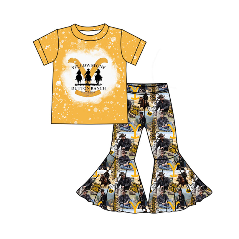 NO MOQ sales GSPO1849 Pre-order baby girl clothes YELLOWSTONE short sleeve pants sets -2024.11.23