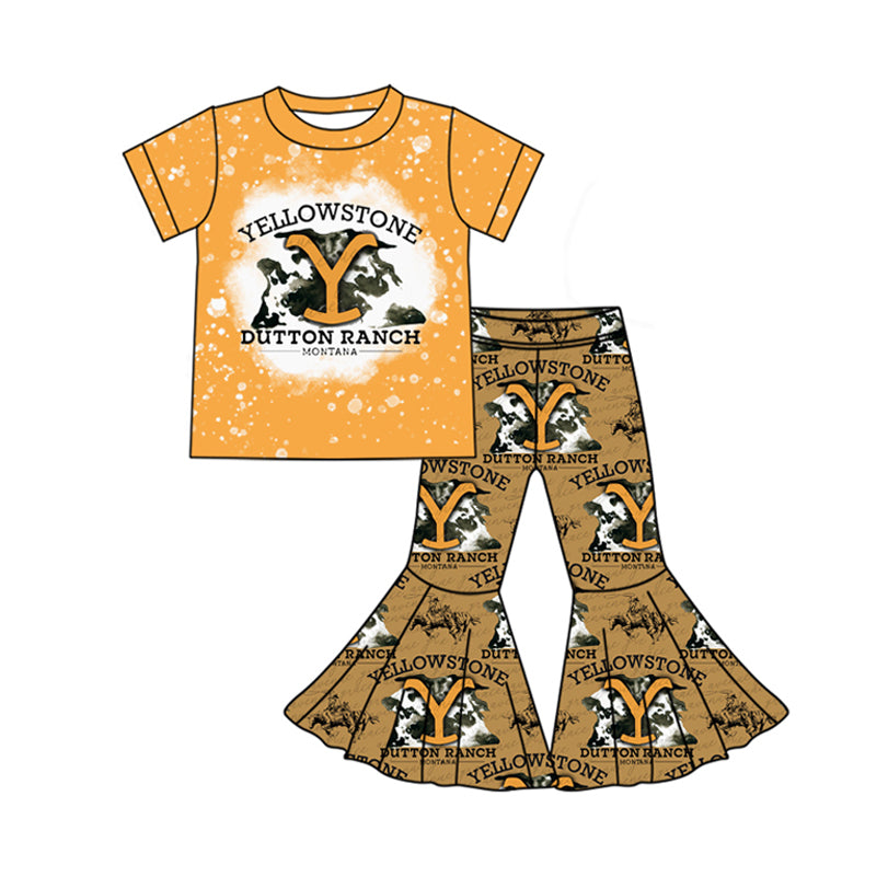 NO MOQ sales GSPO1850 Pre-order baby girl clothes YELLOWSTONE short sleeve pants sets -2024.11.23