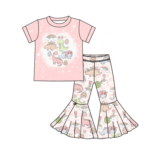 NO MOQ sales GSPO1856 Pre-order baby girl clothes dinosaur short sleeve pants sets -2024.11.27