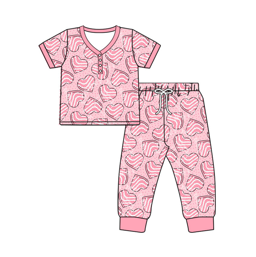 no moq GSPO1859 pre-order Adult women cake love pink short sleeve pants set-2024.11.28