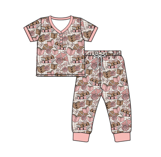 no moq GSPO1860 pre-order Adult women floral book short sleeve pants set-2024.11.28