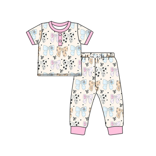 NO MOQ sales GSPO1862 Pre-order baby girl clothes bow short sleeve pants sets -2024.11.28