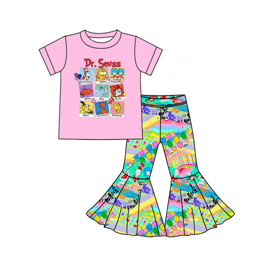 NO MOQ sales GSPO1866 Pre-order baby girl clothes dr seuss short sleeve pants sets -2024.11.29