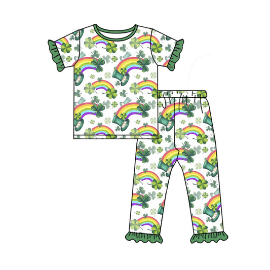 NO MOQ sales GSPO1878 Pre-order baby girls clothes rainbow short sleeve pants sets -2024.12.6