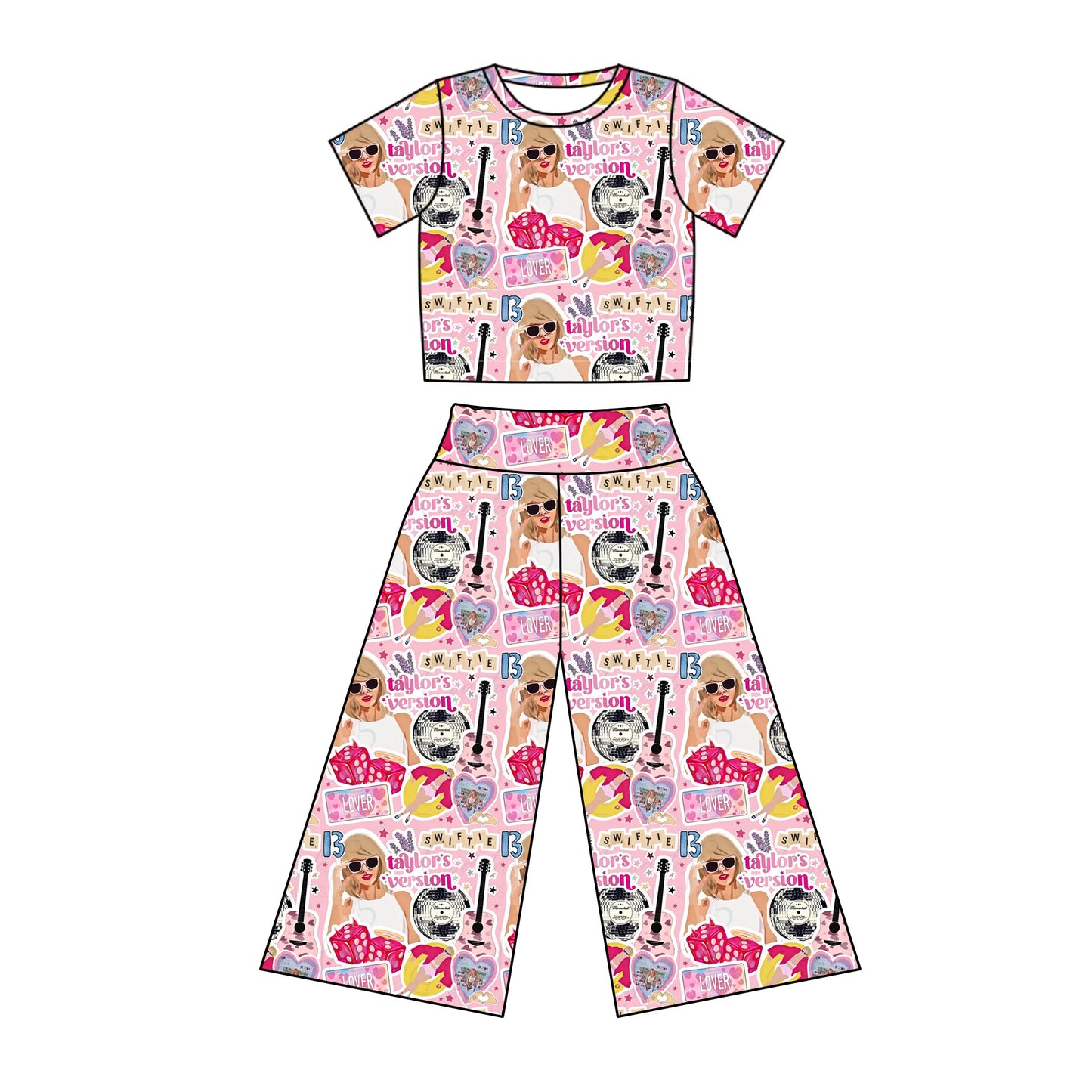 NO MOQ sales GSPO1882 Pre-order baby girls clothes taylor swift short sleeve pants sets -2024.12.7