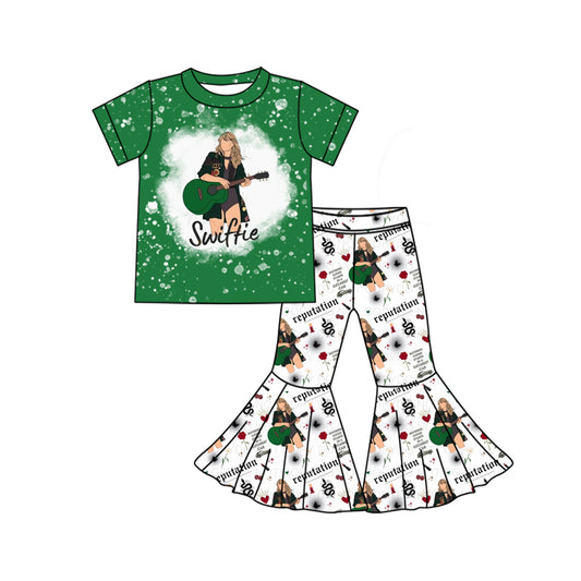 NO MOQ sales GSPO1883 Pre-order baby girls clothes taylor swift green short sleeve pants sets -2024.12.7